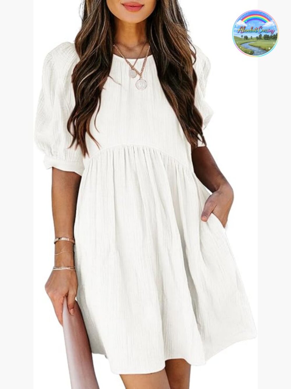 Puff Sleeve Babydoll Empire Waist Mini Swing Skater Dress
